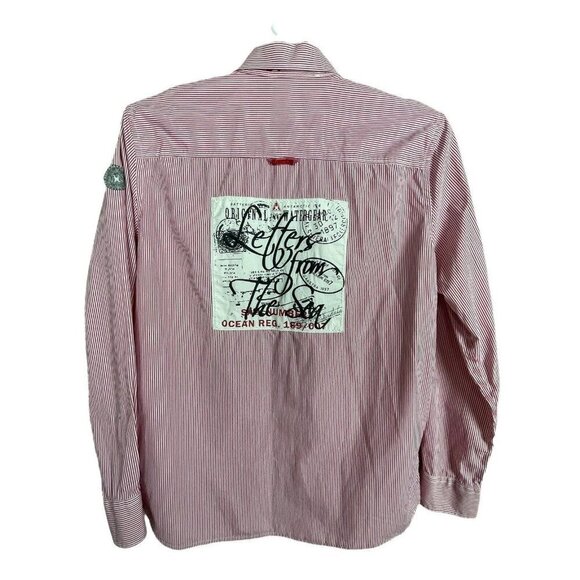 Gaastra Men's XL Pink White Striped Embroidered Button Up Long Sleeve Shirt - Picture 6 of 10